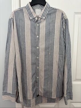 Billy Reid Blue & Cream Vertical Stripe Button-Down Shirt